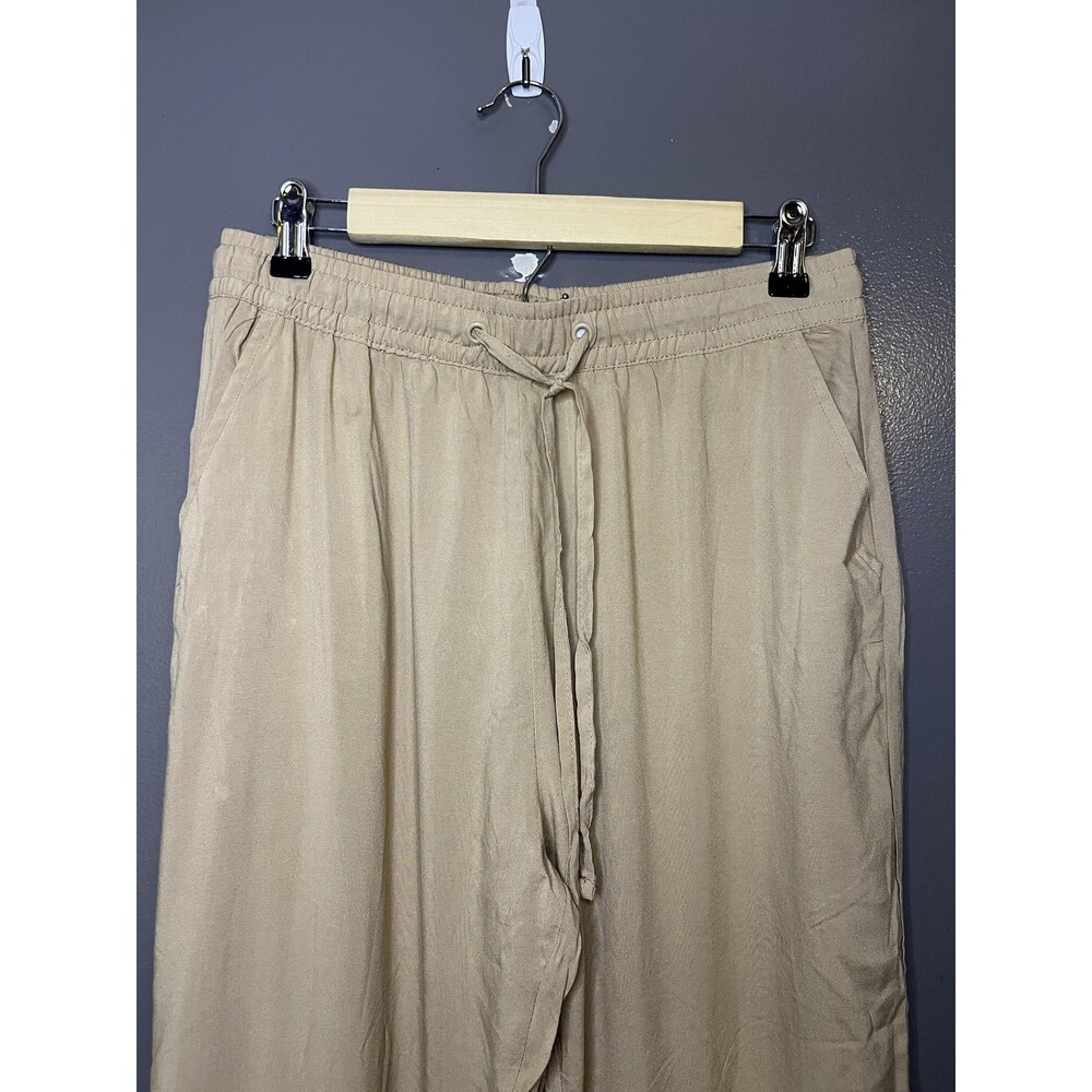 Iwie Pants Womens Medium Beige Crepe Viscose Drawstring Elastic Waist Lounge